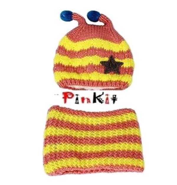 Winter Baby Wool Hat Hooded Scarf Earflap Knit Cap(3 to 10 Years) - Yellow